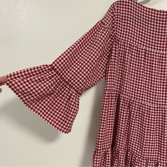 Zara Red White Checkered Gingham Smock Dress Size Small - Picture 9 of 11